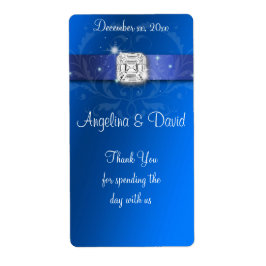 Elegant Blue Ribbon Diamond Wine/Water Etiket