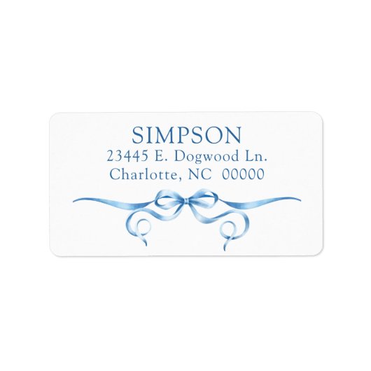 Elegant Blue Ribbon Return Address Label (Voorkant)
