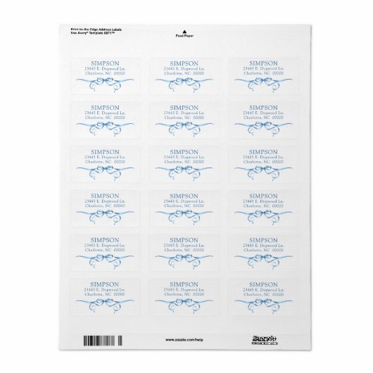 Elegant Blue Ribbon Return Address Label (Full Sheet)