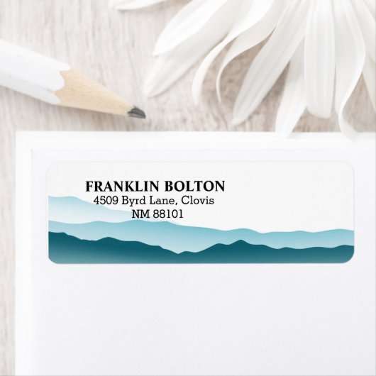 Elegant Blue Rolling Mountains Return Address Etiket (Insitu)