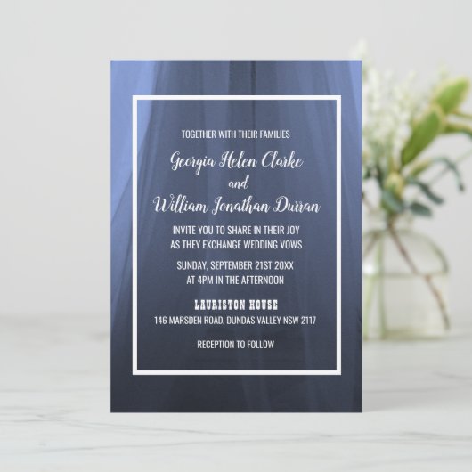 Elegant Blue Romantic Wedding Invitation Card Bedankkaart (Staand voorkant)