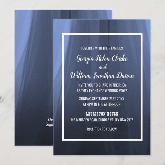 Elegant Blue Romantic Wedding Invitation Card Bedankkaart (Voorkant / Achterkant)