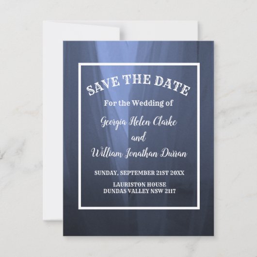 Elegant Blue Romantic Wedding Save the Date Kaart (Voorkant)