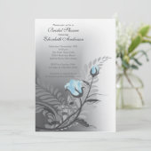 Elegant Blue Roos Bridal Shower Invitation Kaart (Staand voorkant)