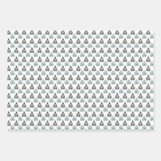 Elegant Blue Roos Floral Pattern Inpakpapier Vel (Voorkant 3)