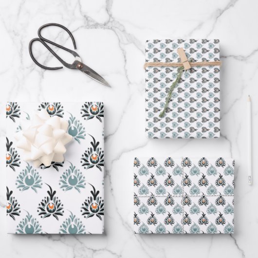 Elegant Blue Roos Floral Pattern Inpakpapier Vel (Voorkant)