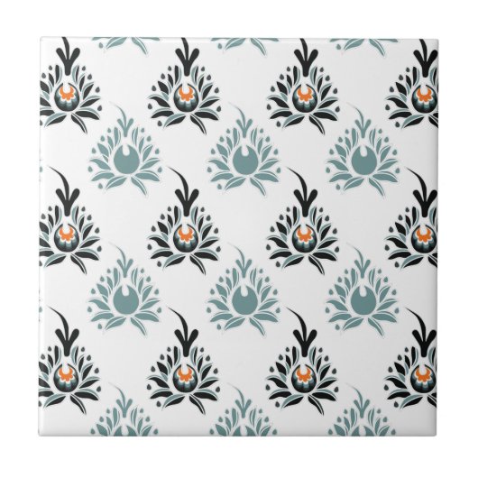 Elegant Blue Roos Floral Pattern Tegeltje (Voorkant)