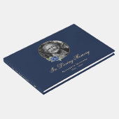 Elegant Blue Roos Gold Floral Funeral Photo Gastenboek (Hoek)
