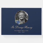 Elegant Blue Roos Gold Floral Funeral Photo Gastenboek (Voorkant)