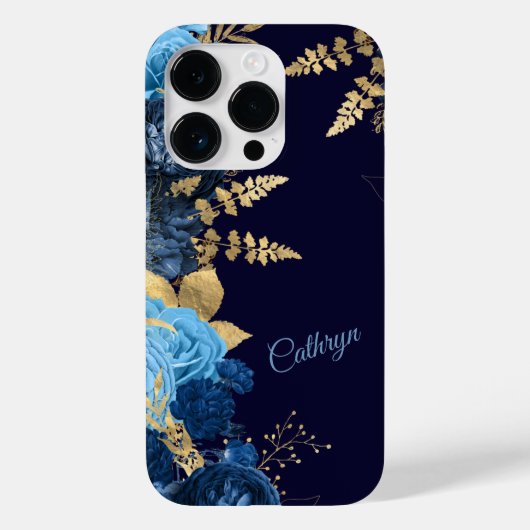 Elegant Blue Roos Gold Leaf Case-Mate iPhone Case (Achterkant)