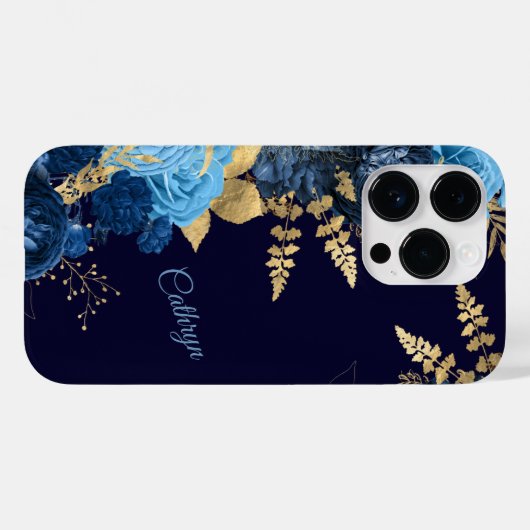 Elegant Blue Roos Gold Leaf Case-Mate iPhone Case (Achterkant (horizontaal))