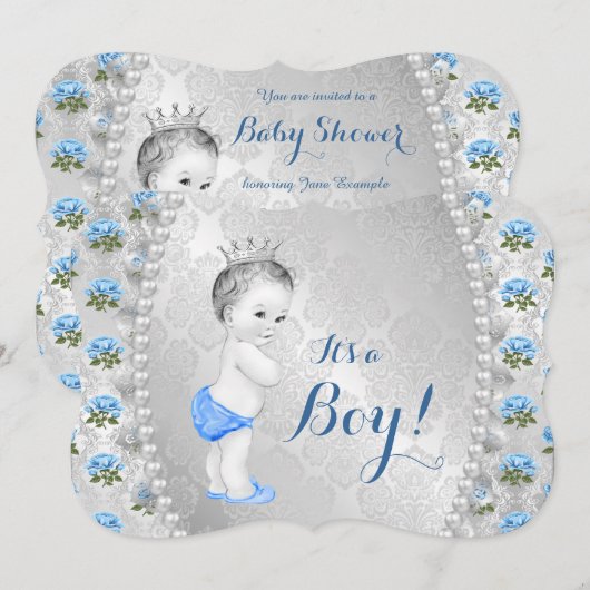 Elegant Blue Roos Pearl Baby Blue Baby shower Kaart (Voorkant / Achterkant)