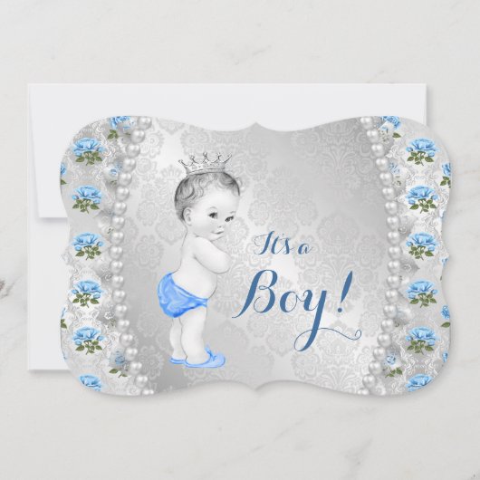 Elegant Blue Roos Pearl Baby Blue Baby shower Kaart (Voorkant)