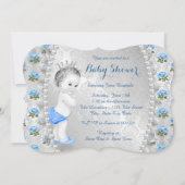Elegant Blue Roos Pearl Baby Blue Baby shower Kaart (Achterkant)