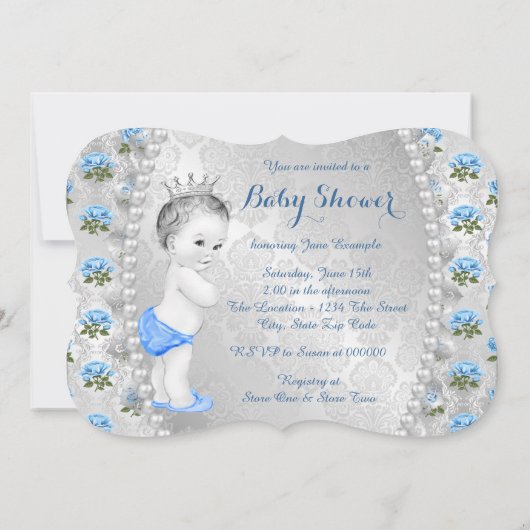 Elegant Blue Roos Pearl Baby Blue Baby shower Kaart (Achterkant)