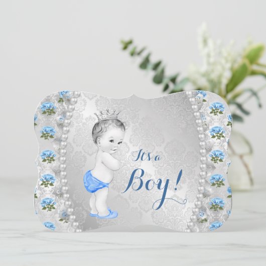 Elegant Blue Roos Pearl Baby Blue Baby shower Kaart (Staand voorkant)
