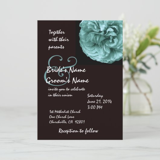 Elegant BLUE Roos - Uitnodiging voor witte en zwar (Staand voorkant)