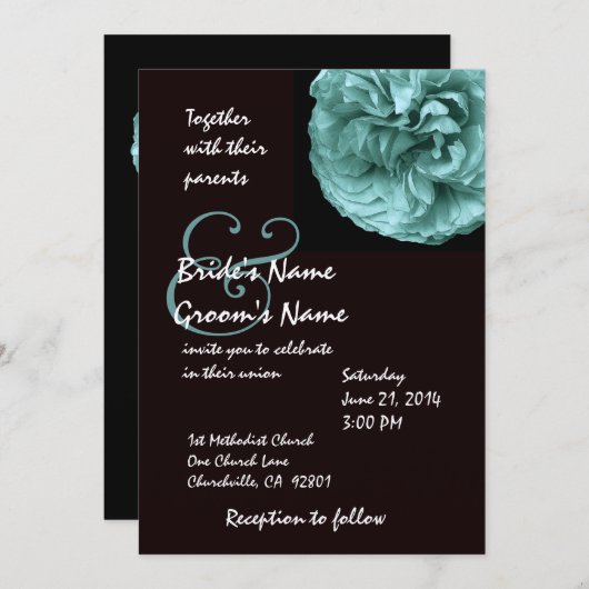 Elegant BLUE Roos - Uitnodiging voor witte en zwar (Voorkant / Achterkant)