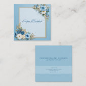 Elegant Blue Rose Floral Gold Frame Modern Powder Vierkante Visitekaartje (Voorkant / Achterkant)