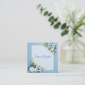 Elegant Blue Rose Floral Gold Frame Modern Powder Vierkante Visitekaartje (Staand voorkant)