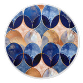 Elegant Blue + Rose Gold Geometric Pattern Keramische Knop (Voorkant)