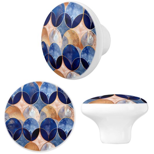 Elegant Blue + Rose Gold Geometric Pattern Keramische Knop