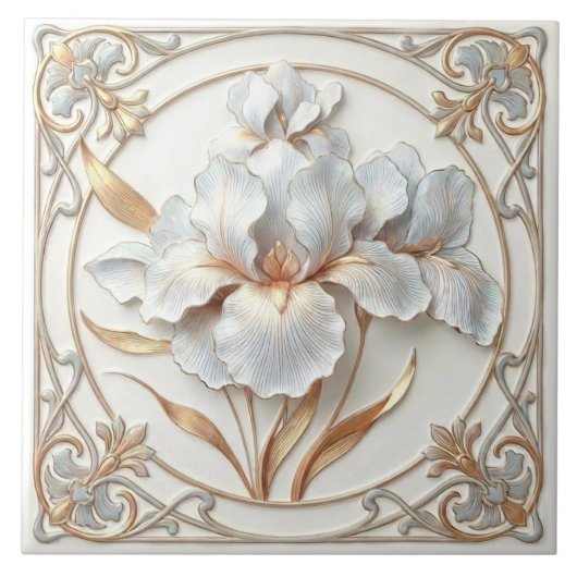 Elegant Blue Rose Gold Stylized Lilies Tegeltje (Voorkant)