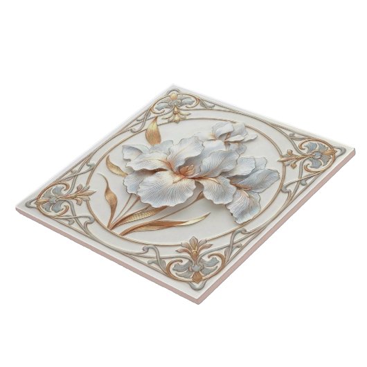 Elegant Blue Rose Gold Stylized Lilies Tegeltje (Zijkant)