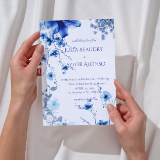 Elegant Blue Rose Wedding Invite Kaart