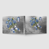 Elegant Blue Roses and Butterfly Silver Wedding Gastenboek (Volledig)