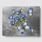 Elegant Blue Roses and Butterfly Silver Wedding Gastenboek (Achterkant)