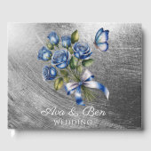 Elegant Blue Roses and Butterfly Silver Wedding Gastenboek (Voorkant)