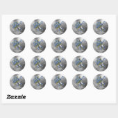 Elegant Blue Roses and Butterfly Silver Wedding Ronde Sticker (Vel)