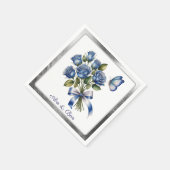Elegant Blue Roses and Butterfly Silver Wedding Servet (Hoek)