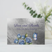 Elegant Blue Roses Butterfly Silver Wedding Bedankkaart (Staand voorkant)