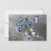 Elegant Blue Roses Butterfly Silver Wedding Bedankkaart (Achterkant)
