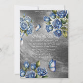 Elegant Blue Roses Butterfly Silver Wedding Kaart (Voorkant)