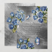 Elegant Blue Roses Butterfly Silver Wedding Kaart (Voorkant / Achterkant)