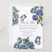 Elegant Blue Roses Butterfly Silver Wedding Kaart (Voorkant)