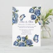 Elegant Blue Roses Butterfly Silver Wedding Kaart (Staand voorkant)
