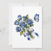Elegant Blue Roses Butterfly Silver Wedding Kaart (Achterkant)