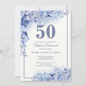 Elegant Blue Roses Floral Women's 50th Birthday  Kaart (Voorkant)