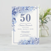 Elegant Blue Roses Floral Women's 50th Birthday  Kaart (Staand voorkant)