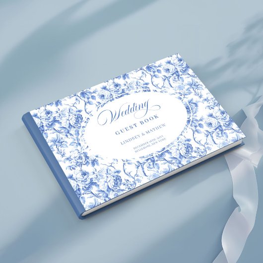 Elegant Blue Roses French Toile Guest Book Gastenboek