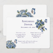 Elegant Blue Roses Silver Rehearsal Dinner Kaart (Voorkant / Achterkant)