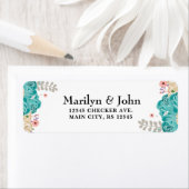 Elegant Blue roze beige Waterverf Flowers Etiket (Insitu)