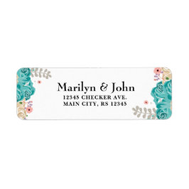 Elegant Blue roze beige Waterverf Flowers Etiket