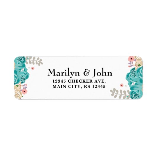 Elegant Blue roze beige Waterverf Flowers Etiket (Voorkant)