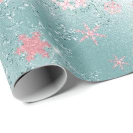 Elegant Blue Roze kerstboomschilderpatroon Cadeaupapier