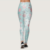 Elegant Blue Roze kerstboomschilderpatroon Leggings (Achterkant)